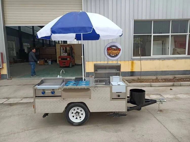 small hot dog cart with grill and fryer